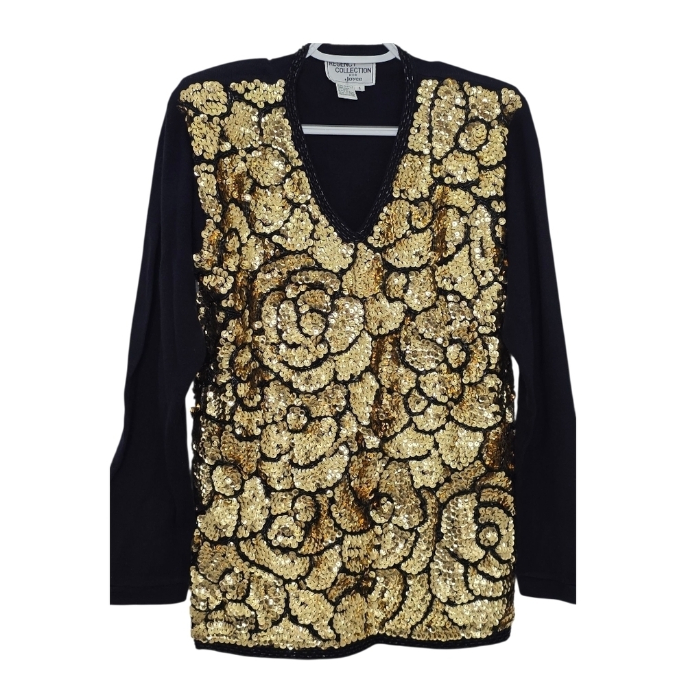 Regency Collection for Joyce Sequin Knit Sweater Black & Gold Size Small